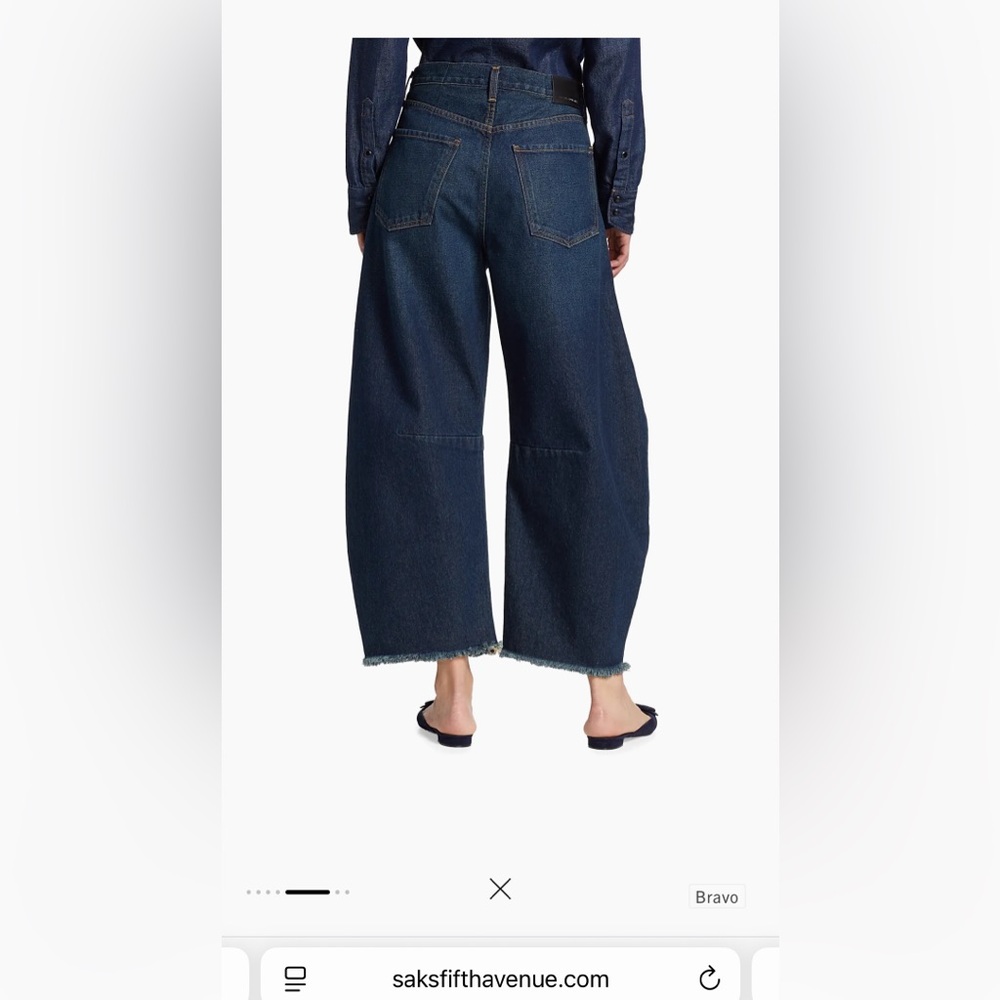 Citizens Of Humanity Blue Denim Horseshoe Wide-Leg Frayed Jeans - Picture 3 of 7